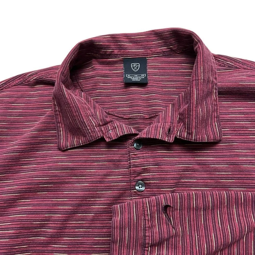 Nike Golf Long Sleeve Polo Shirt Mens XL Burgundy Striped 100% Cotton Swoosh